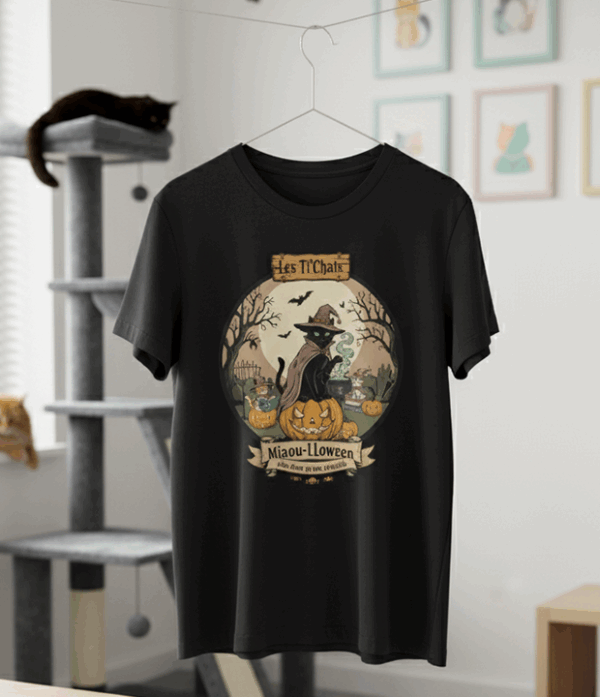 Tshirt_noir_spécial_halloween_lestichats T-shirt noir "Miaou lloween"