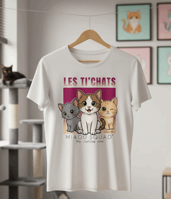 T-shirt blanc _Miaou Squad_ – Les Ti’Chats T-shirt blanc "Miaou Squad"